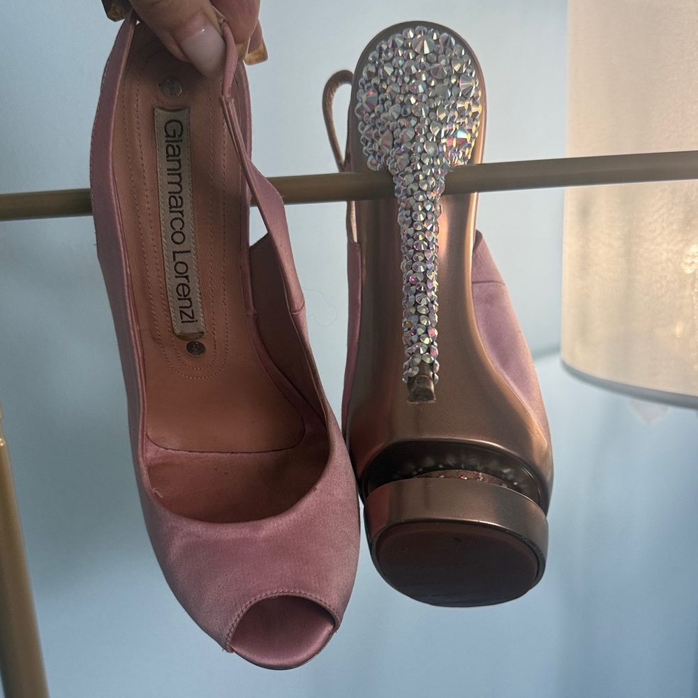 Gianmarco Lorenzi Pink Crystal-Embellished Heels